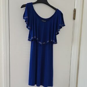 Guess Cobalt Blue Ruffle Dress with Rhinestone Trim